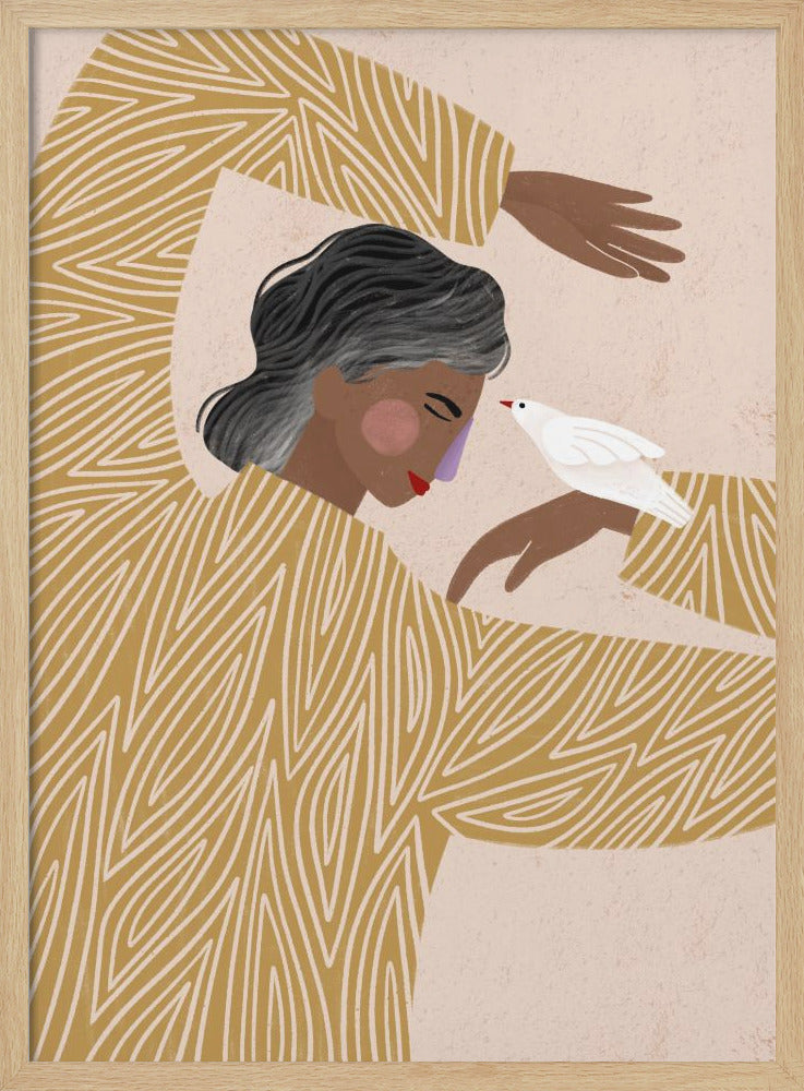The Woman With He Bird - Stretched Canvas, Poster or Fine Art Print I Heart Wall Art