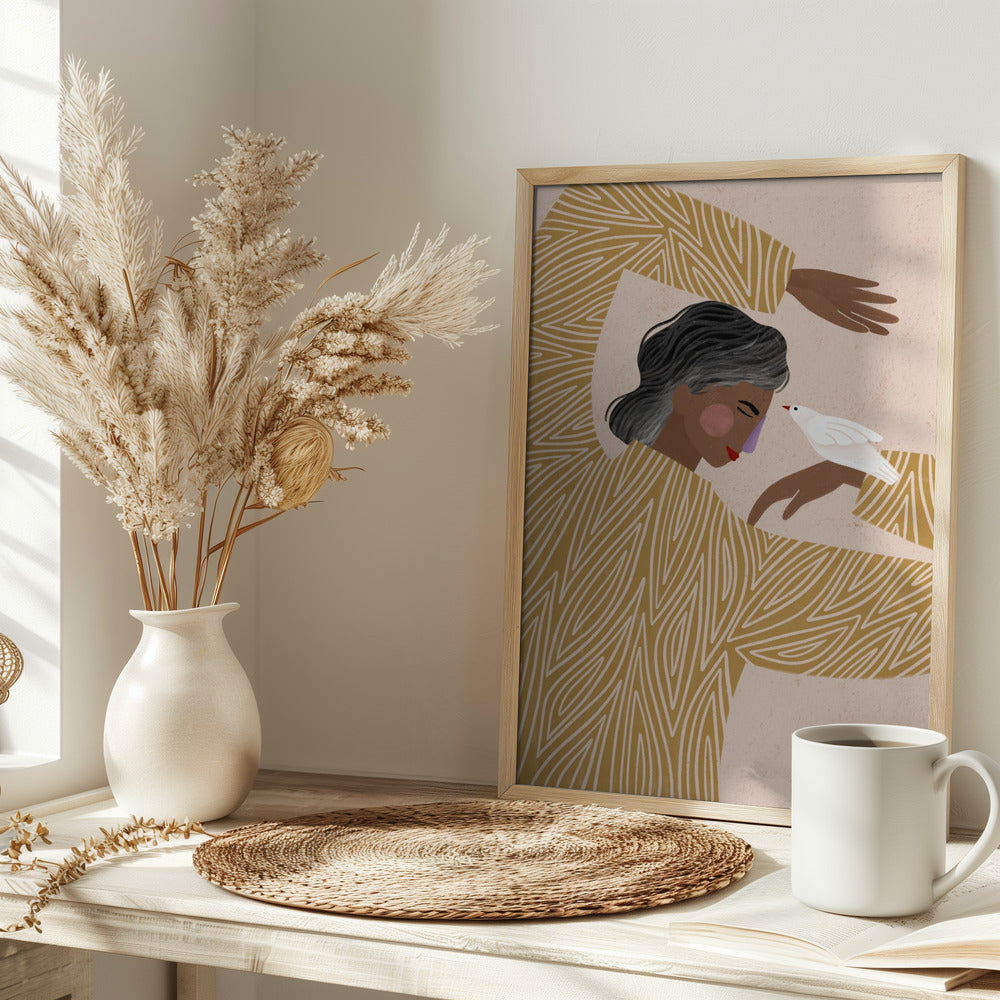 The Woman With He Bird - Stretched Canvas, Poster or Fine Art Print I Heart Wall Art