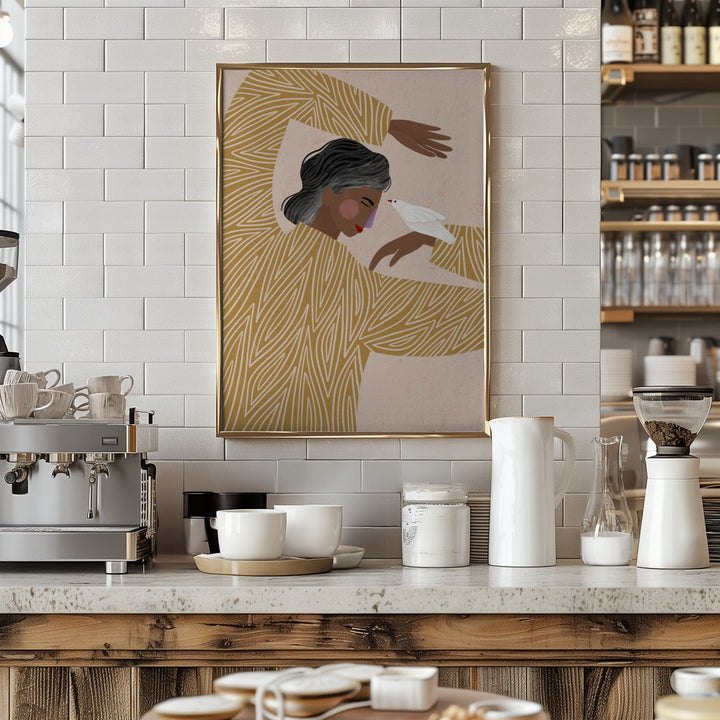 The Woman With He Bird - Stretched Canvas, Poster or Fine Art Print I Heart Wall Art