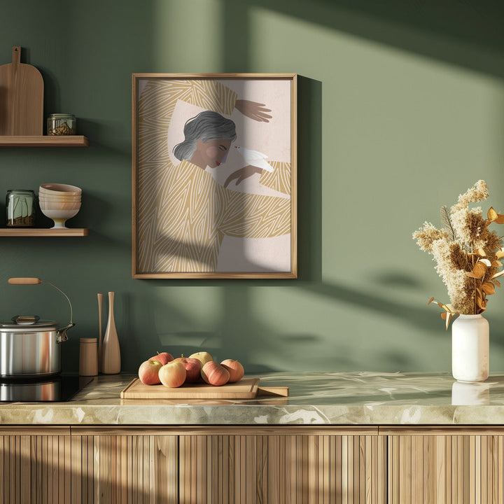 The Woman With He Bird - Stretched Canvas, Poster or Fine Art Print I Heart Wall Art