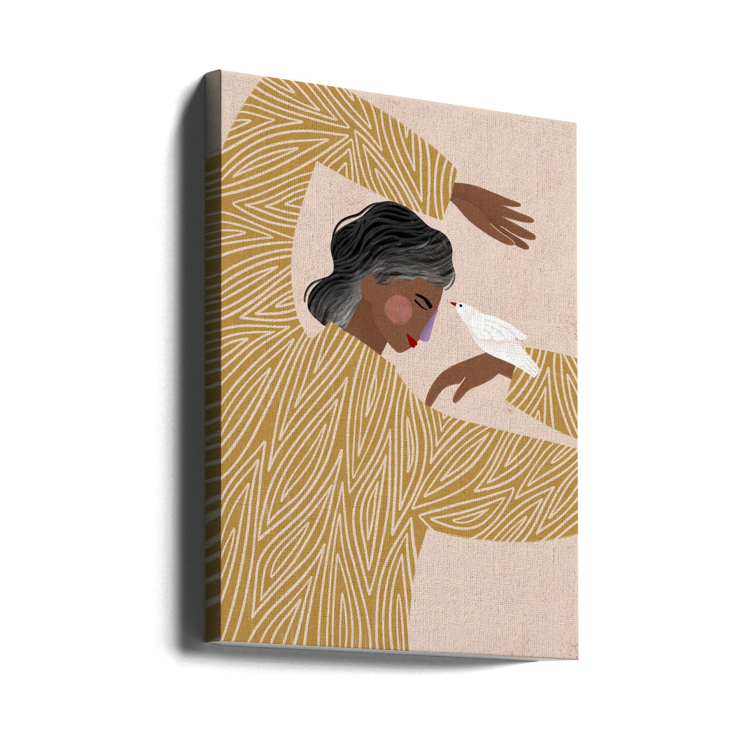 The Woman With He Bird - Stretched Canvas, Poster or Fine Art Print I Heart Wall Art