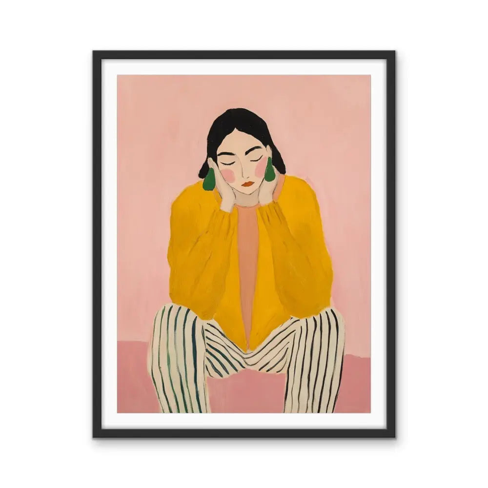 There She Is - Pink And Yellow Art Print Featuring A Woman I Heart Wall Art