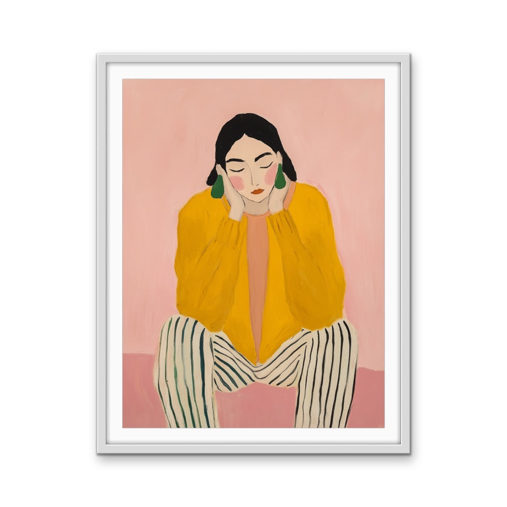 There She Is - Pink And Yellow Art Print Featuring A Woman I Heart Wall Art