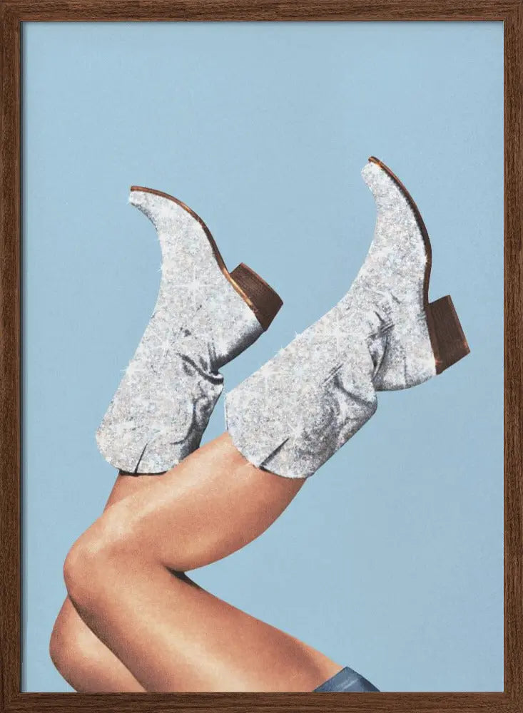 These Boots   Glitter Blue II - Stretched Canvas, Poster or Fine Art Print I Heart Wall Art