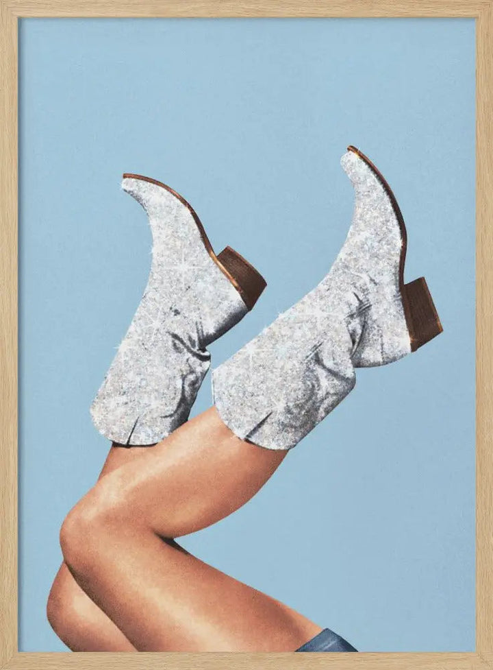 These Boots   Glitter Blue II - Stretched Canvas, Poster or Fine Art Print I Heart Wall Art