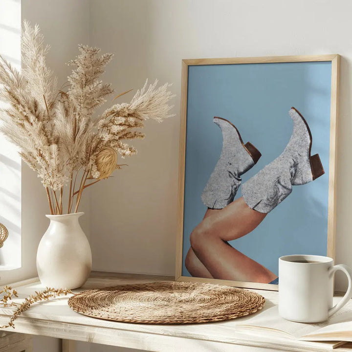 These Boots   Glitter Blue II - Stretched Canvas, Poster or Fine Art Print I Heart Wall Art