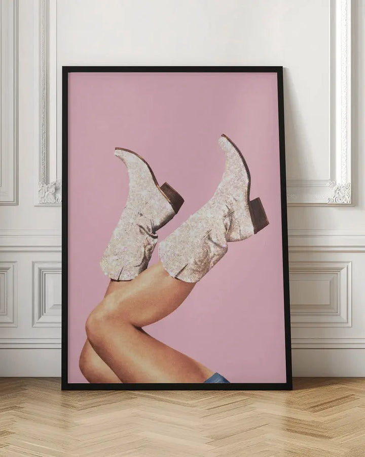 These Boots - Glitter Pink II - Stretched Canvas, Poster or Fine Art Print I Heart Wall Art