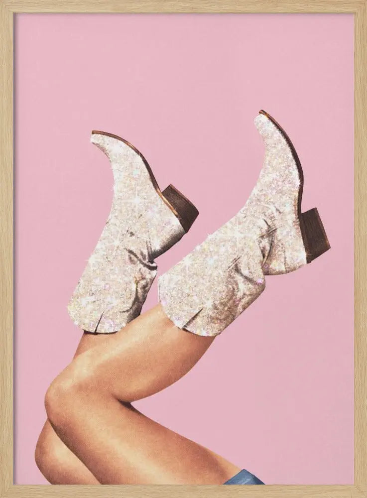 These Boots - Glitter Pink II - Stretched Canvas, Poster or Fine Art Print I Heart Wall Art