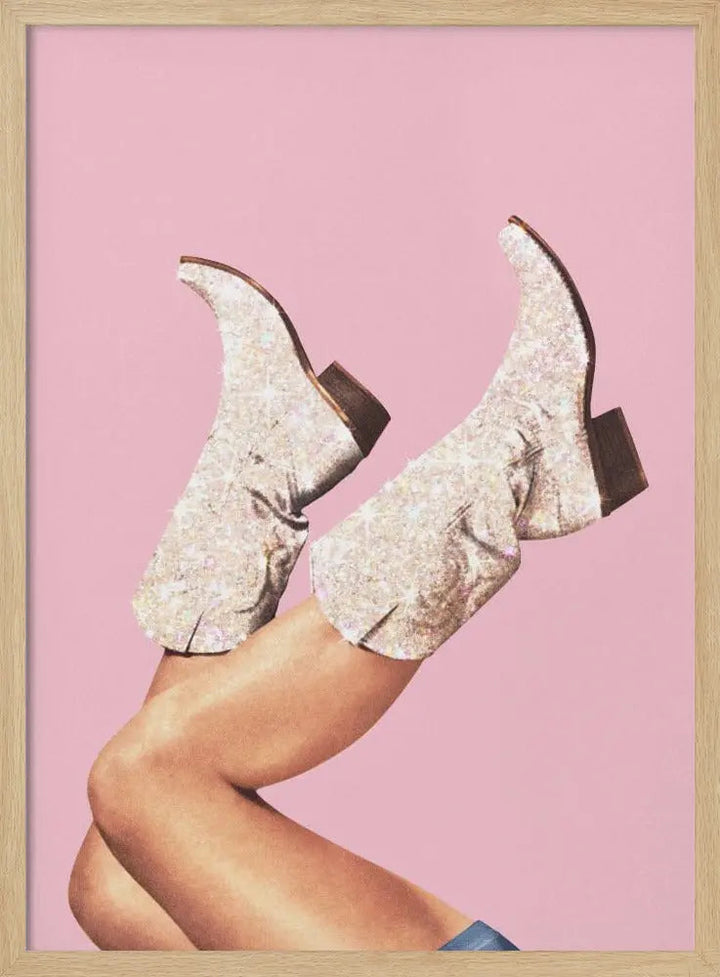 These Boots - Glitter Pink II - Stretched Canvas, Poster or Fine Art Print I Heart Wall Art