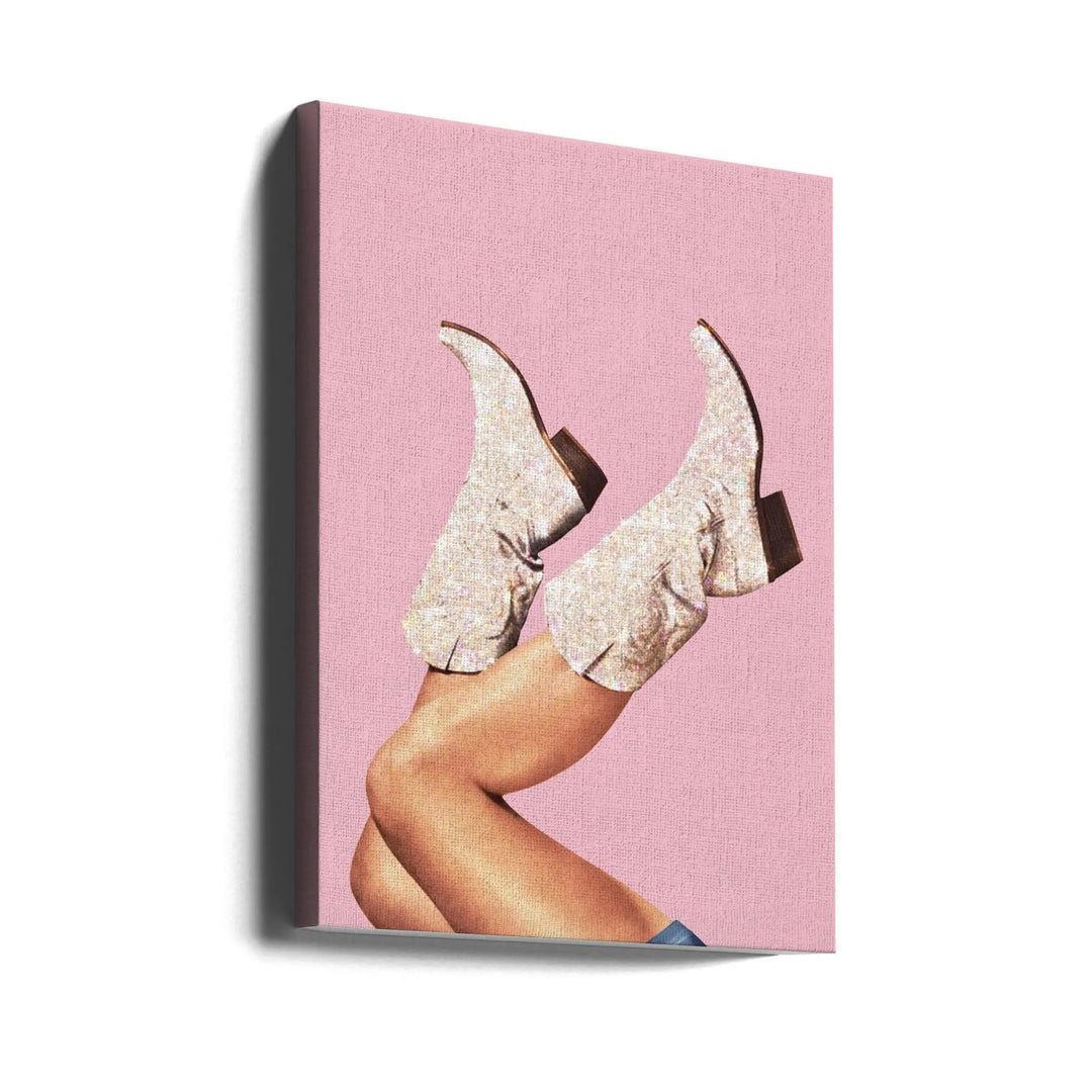 These Boots - Glitter Pink II - Stretched Canvas, Poster or Fine Art Print I Heart Wall Art