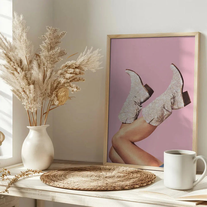 These Boots - Glitter Pink II - Stretched Canvas, Poster or Fine Art Print I Heart Wall Art