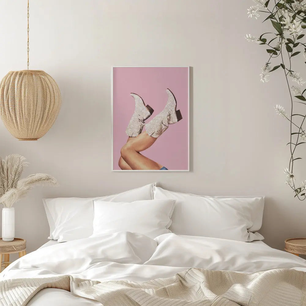 These Boots - Glitter Pink II - Stretched Canvas, Poster or Fine Art Print I Heart Wall Art