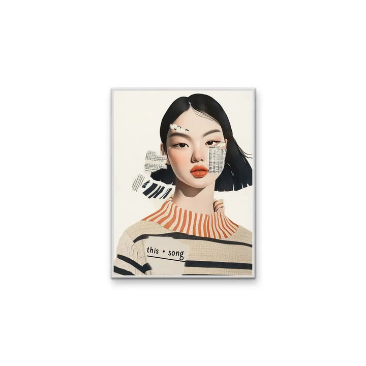 This Song - Portrait Collage of Woman with Stripes Orange &amp; Neutrals Wall Art Canvas Print I Heart Wall Art