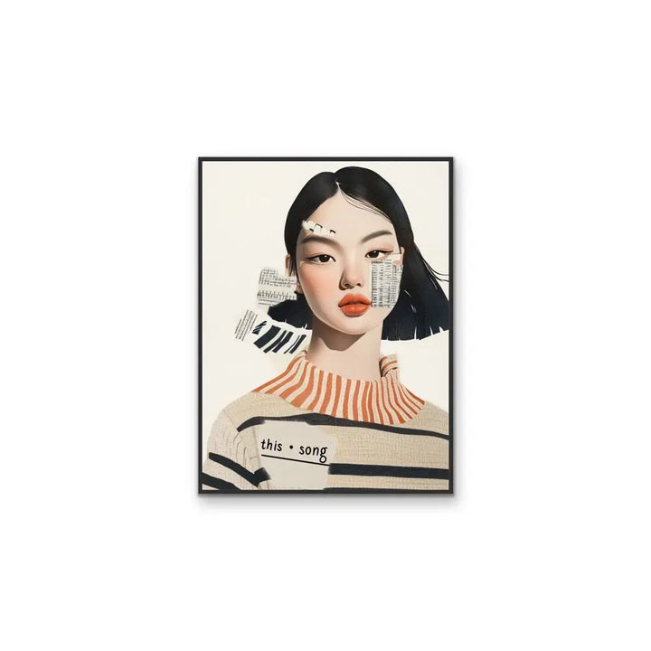 This Song - Portrait Collage of Woman with Stripes Orange &amp; Neutrals Wall Art Canvas Print I Heart Wall Art