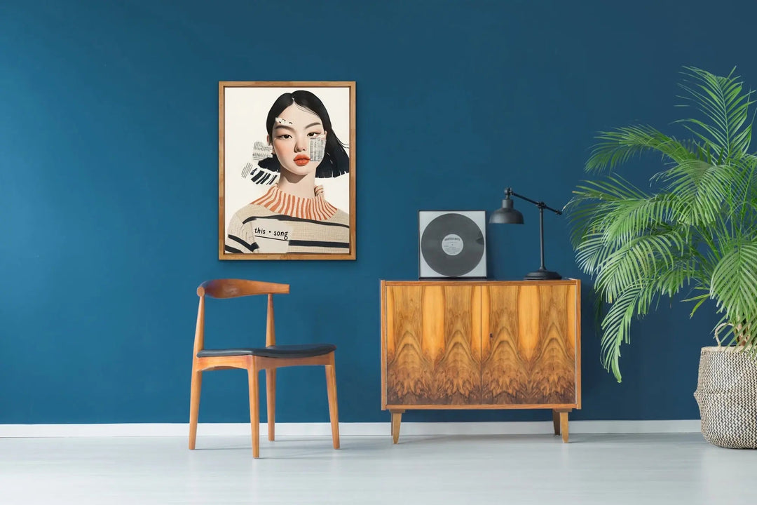 This Song - Portrait Collage of Woman with Stripes Orange &amp; Neutrals Wall Art Canvas Print I Heart Wall Art