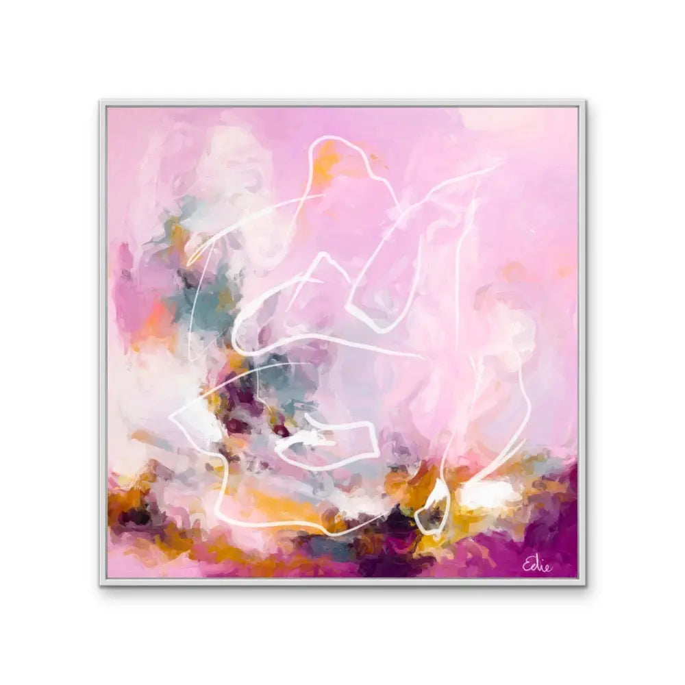 This was the best day by edie fogarty abstract square canvas print with soft pink purple orange hues and white line art