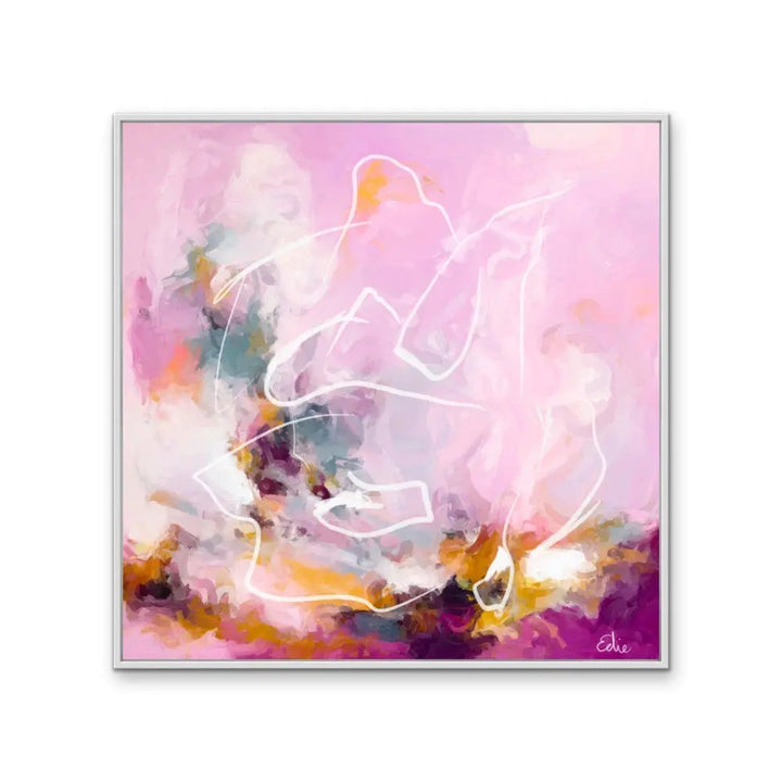 This was the best day by edie fogarty abstract square canvas print with soft pink purple orange hues and white line art