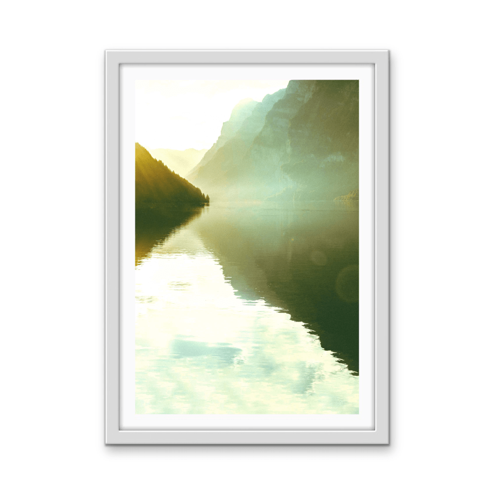 Through the Peaks - Green Lake Stretched Canvas or Fine Art Print - I Heart Wall Art - Poster Print, Canvas Print or Framed Art Print