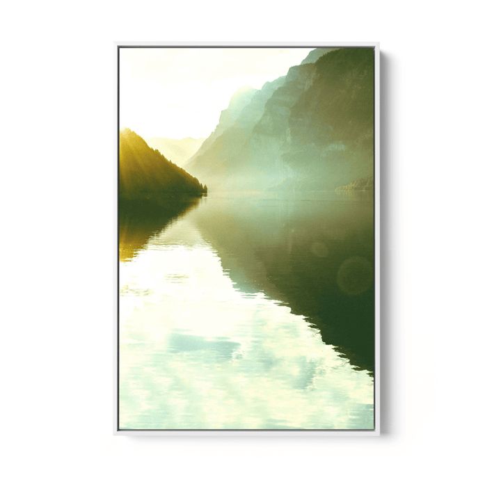 Through the Peaks - Green Lake Stretched Canvas or Fine Art Print - I Heart Wall Art - Poster Print, Canvas Print or Framed Art Print