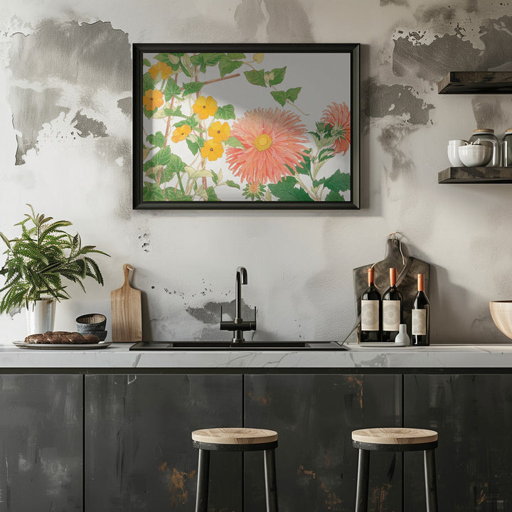 Thunbergia &amp; Aster Flower No2 - Stretched Canvas, Poster or Fine Art Print I Heart Wall Art