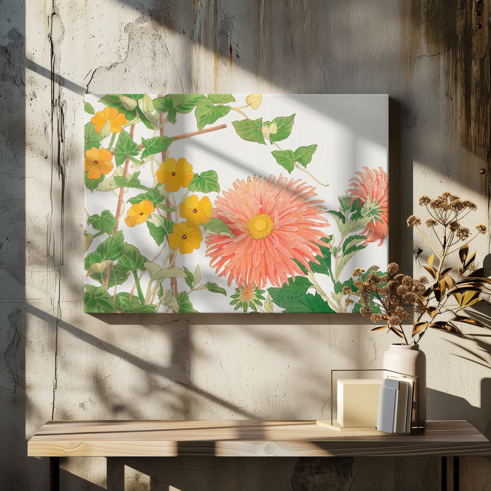 Thunbergia &amp; Aster Flower No2 - Stretched Canvas, Poster or Fine Art Print I Heart Wall Art