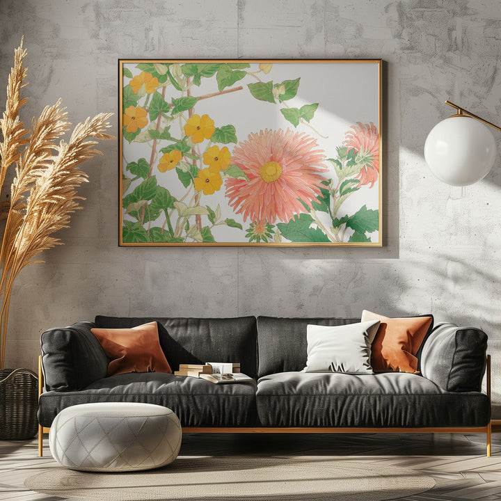 Thunbergia &amp; Aster Flower No2 - Stretched Canvas, Poster or Fine Art Print I Heart Wall Art