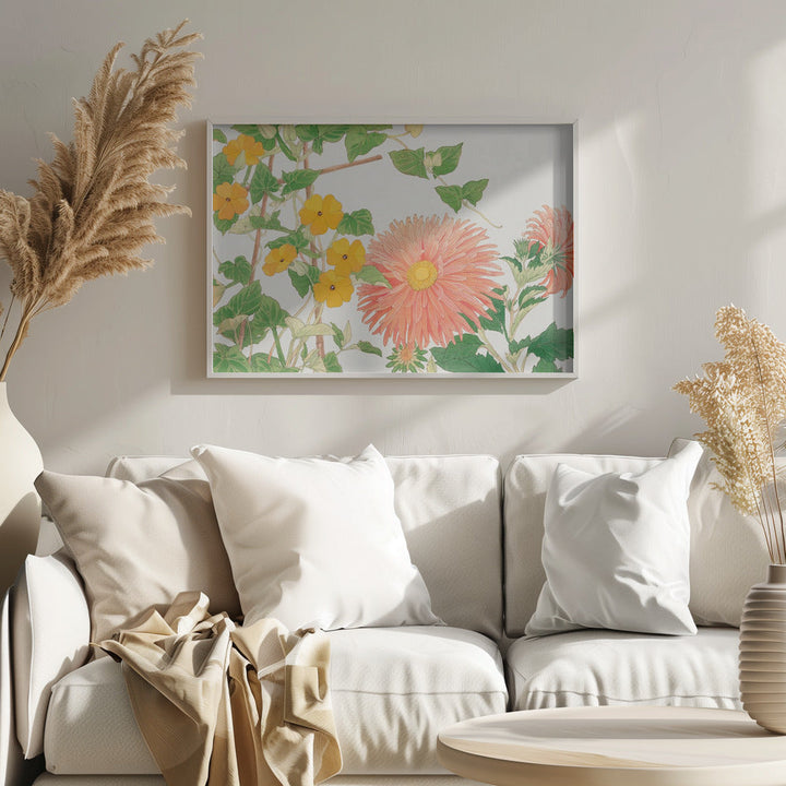 Thunbergia &amp; Aster Flower No2 - Stretched Canvas, Poster or Fine Art Print I Heart Wall Art