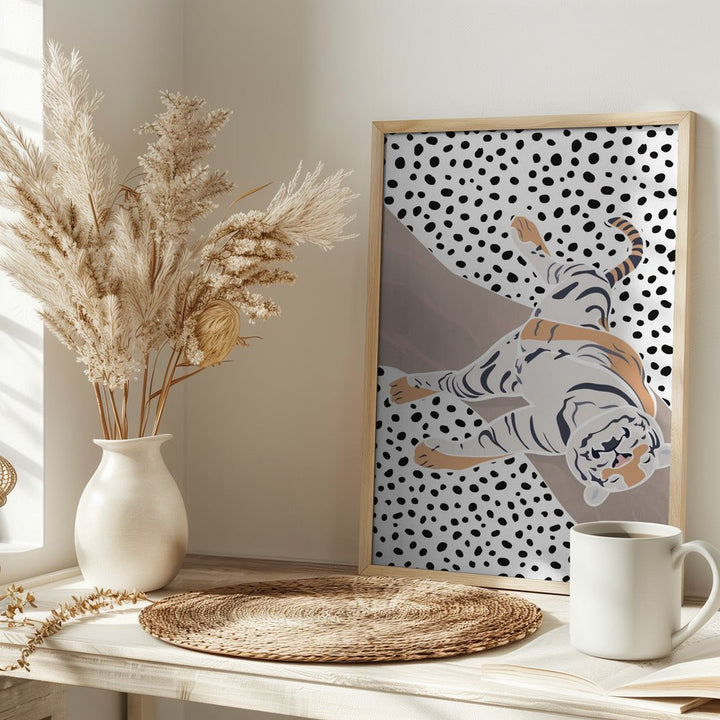 Tiger Sleeping polkadots - Stretched Canvas, Poster or Fine Art Print - I Heart Wall Art - Poster Print, Canvas Print or Framed Art Print