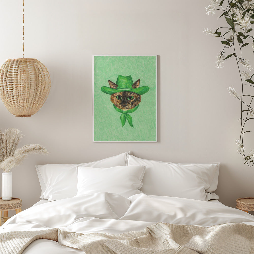 Tilly The Cowgirl Tortie Cat - Stretched Canvas, Poster or Fine Art Print I Heart Wall Art