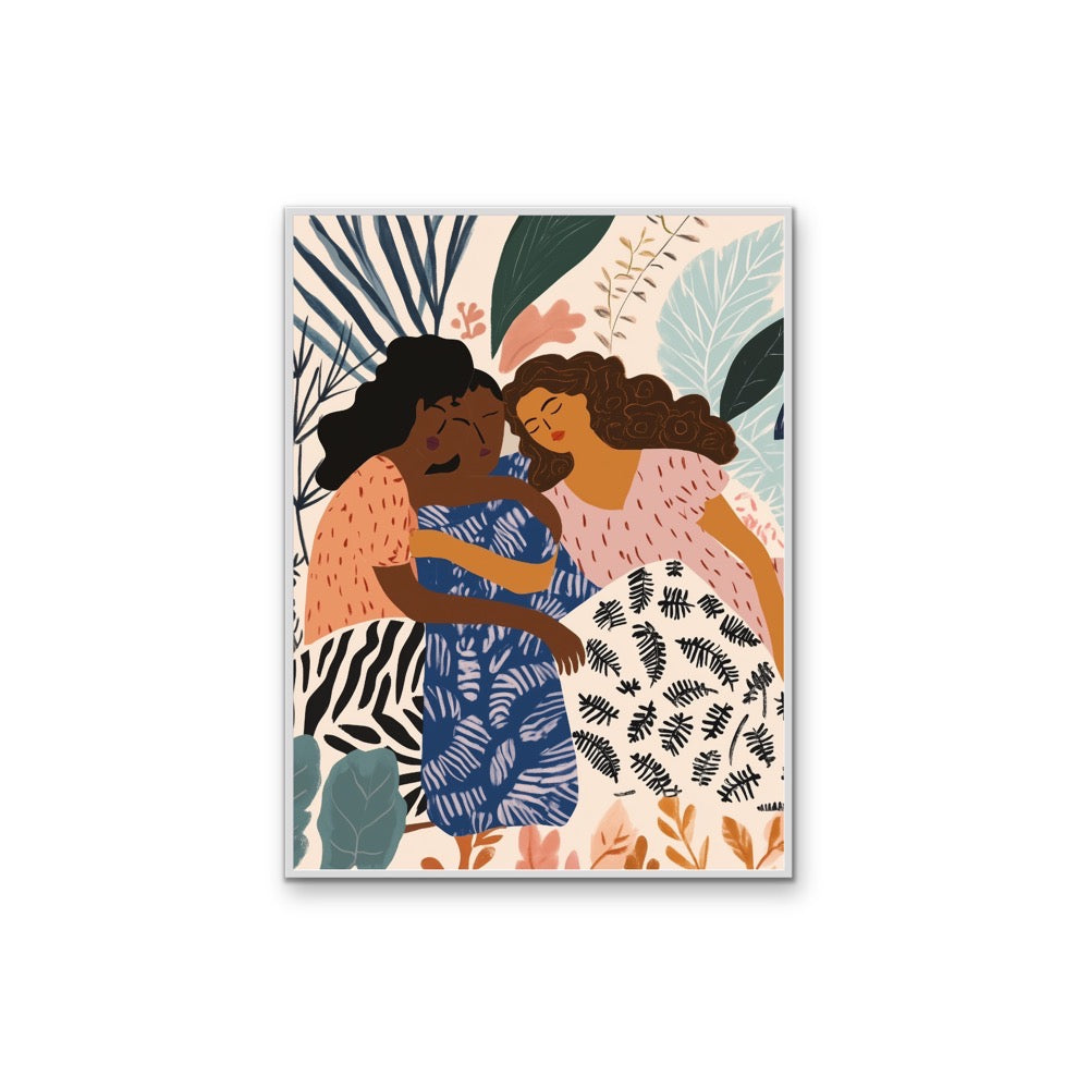 Time to Dream - Sleeping Women, Pattern &amp; Florals Stretched Canvas Wall Art Print I Heart Wall Art