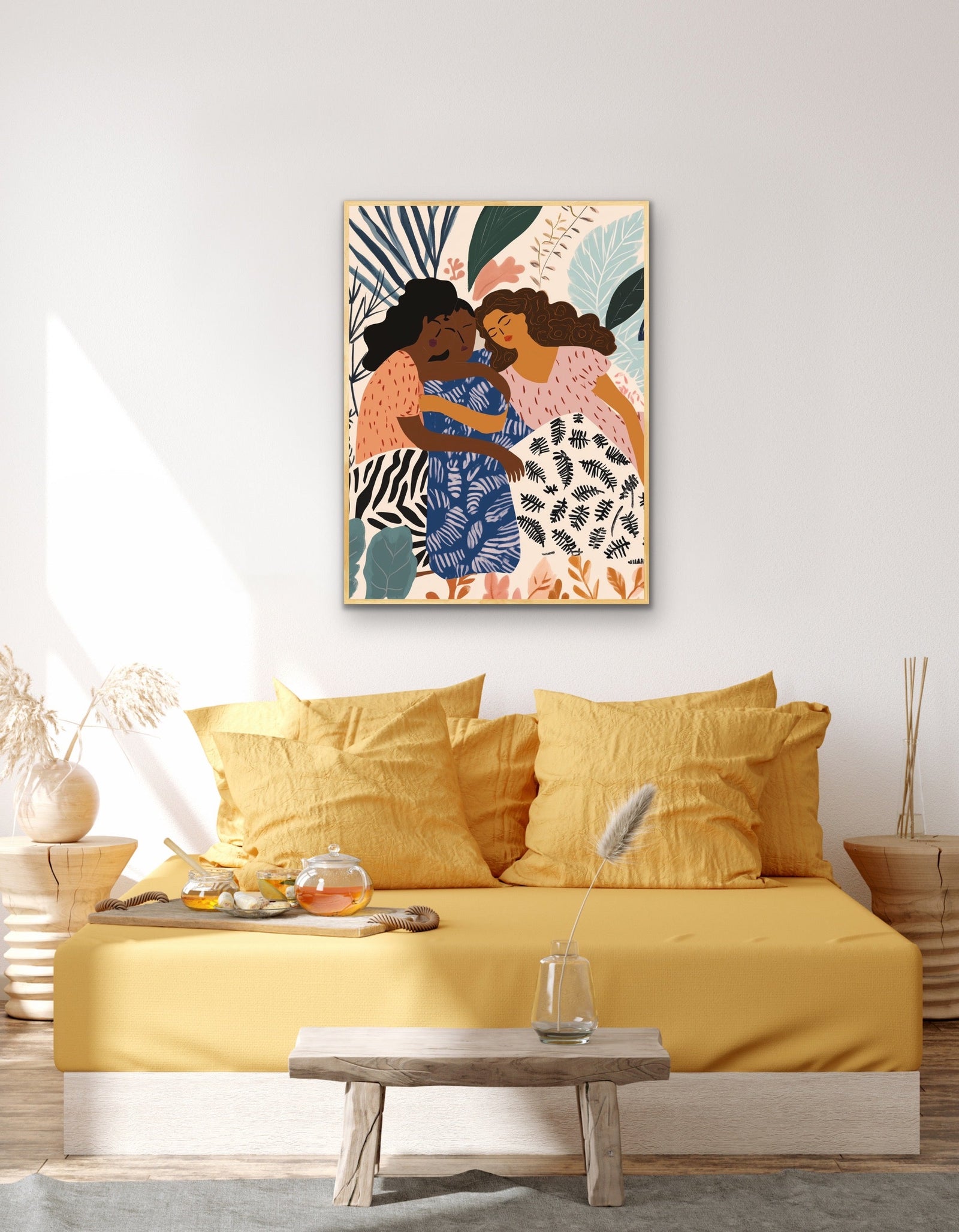 Time to Dream - Sleeping Women, Pattern & Florals Stretched Canvas Wall Art Print I Heart Wall Art