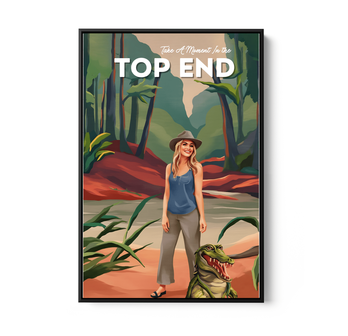 Top End - Vintage Northern Territory Crocodile Travel Print on Paper Or Canvas - I Heart Wall Art - Poster Print, Canvas Print or Framed Art Print