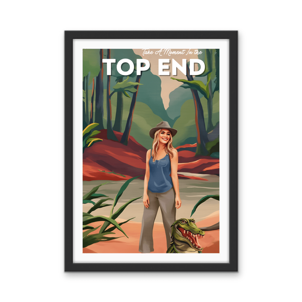 Top End - Vintage Northern Territory Crocodile Travel Print on Paper Or Canvas - I Heart Wall Art - Poster Print, Canvas Print or Framed Art Print