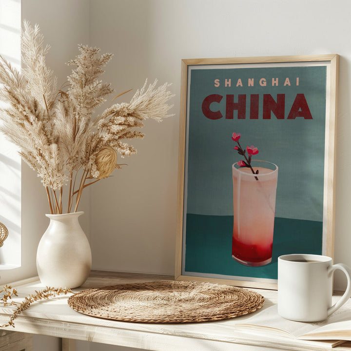 Travel Poster Cocktail Shanghai China - Stretched Canvas, Poster or Fine Art Print I Heart Wall Art