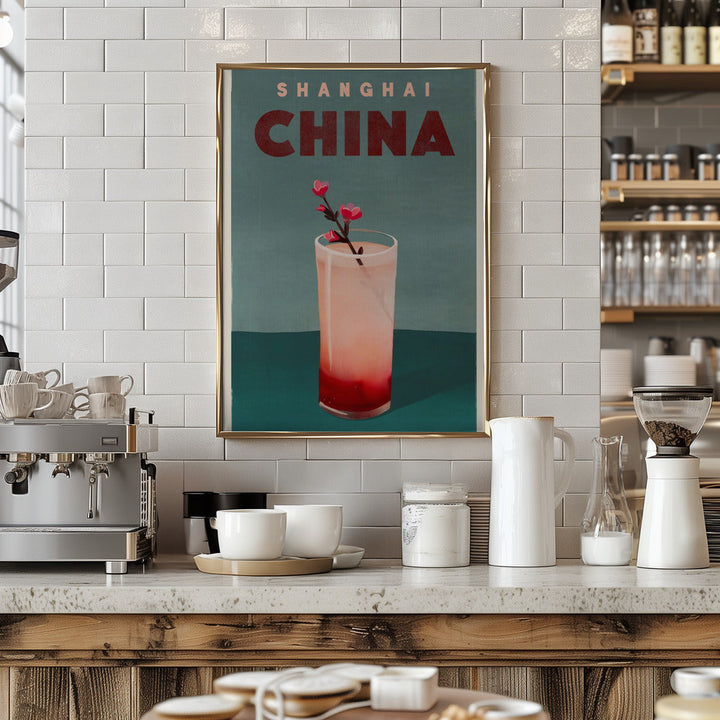 Travel Poster Cocktail Shanghai China - Stretched Canvas, Poster or Fine Art Print I Heart Wall Art