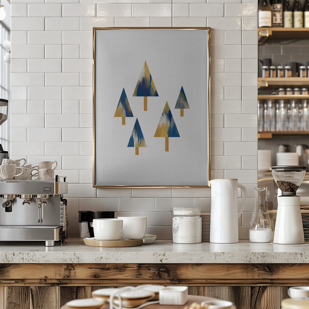 Trees Blue &amp; Yellow - Stretched Canvas, Poster or Fine Art Print I Heart Wall Art