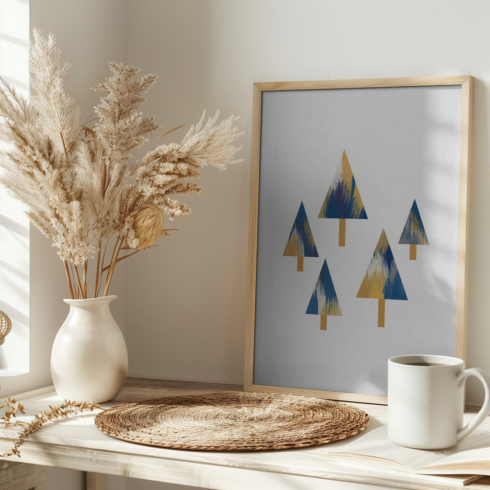 Trees Blue &amp; Yellow - Stretched Canvas, Poster or Fine Art Print I Heart Wall Art
