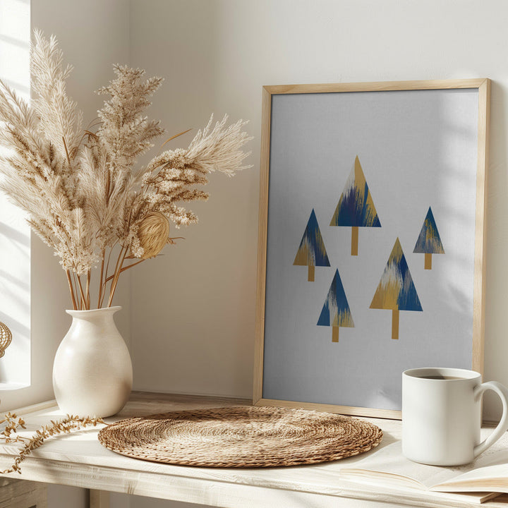 Trees Blue &amp; Yellow - Stretched Canvas, Poster or Fine Art Print I Heart Wall Art