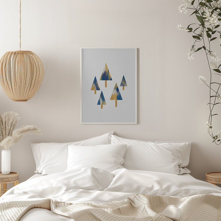 Trees Blue &amp; Yellow - Stretched Canvas, Poster or Fine Art Print I Heart Wall Art