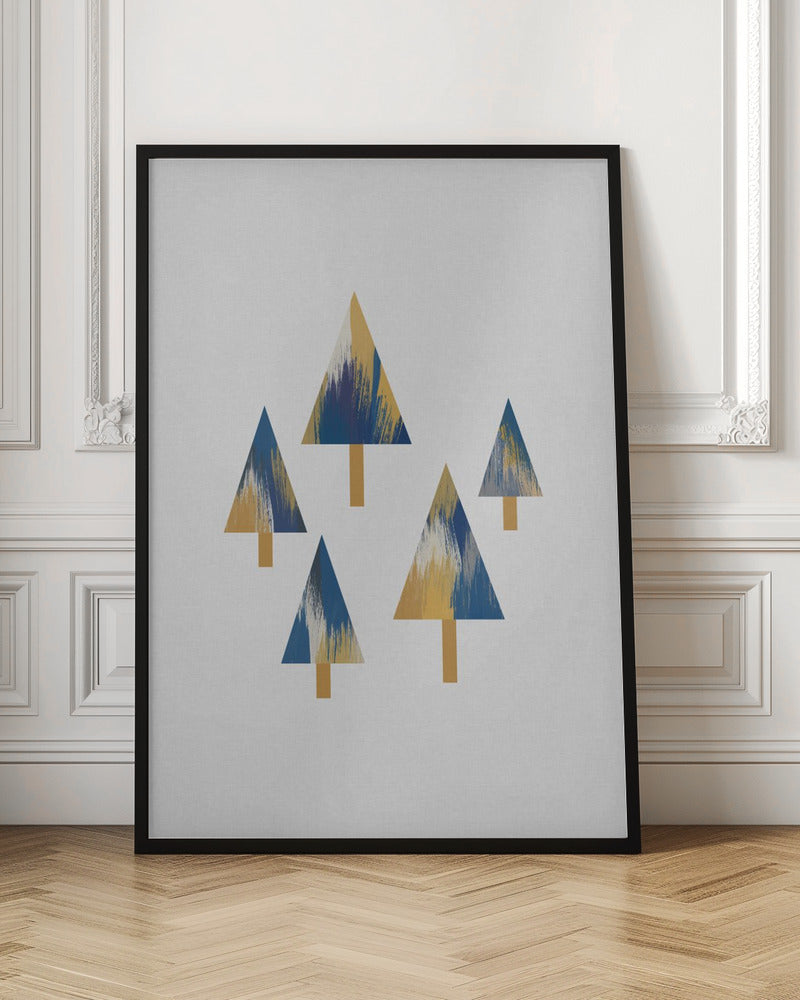 Trees Blue &amp; Yellow - Stretched Canvas, Poster or Fine Art Print I Heart Wall Art