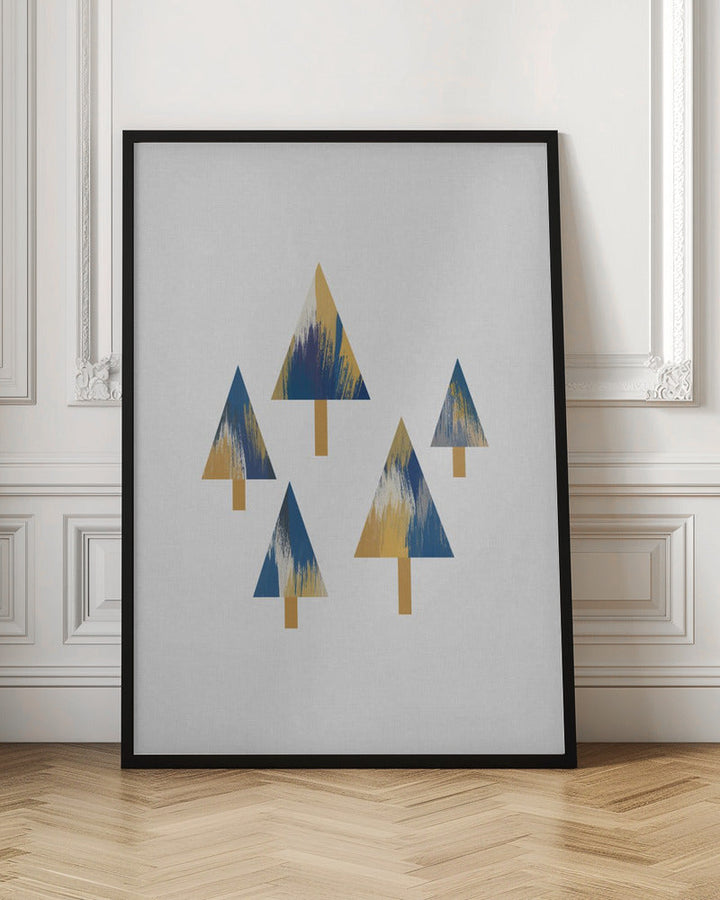 Trees Blue &amp; Yellow - Stretched Canvas, Poster or Fine Art Print I Heart Wall Art