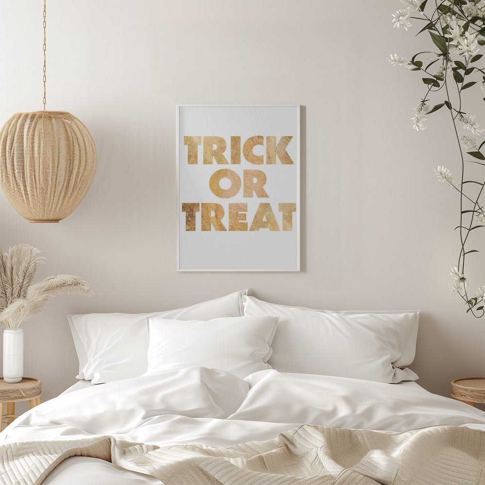 Trick or Treat GOLD typography - Stretched Canvas, Poster or Fine Art Print - I Heart Wall Art - Poster Print, Canvas Print or Framed Art Print