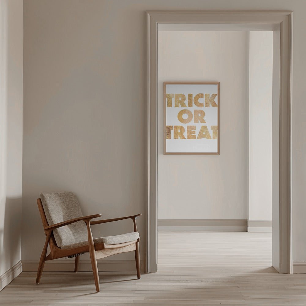 Trick or Treat GOLD typography - Stretched Canvas, Poster or Fine Art Print - I Heart Wall Art - Poster Print, Canvas Print or Framed Art Print