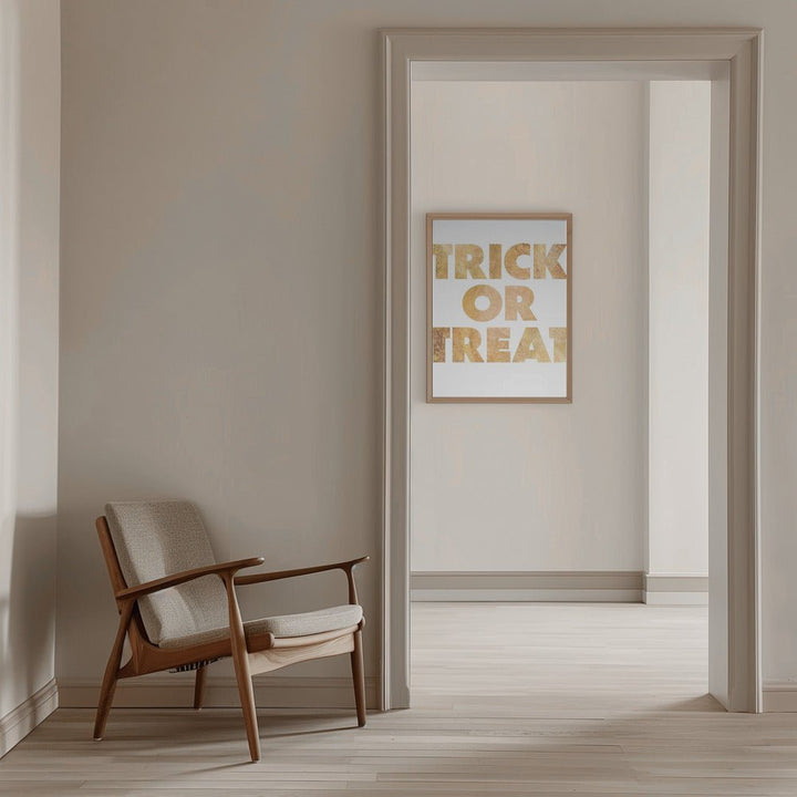 Trick or Treat GOLD typography - Stretched Canvas, Poster or Fine Art Print - I Heart Wall Art - Poster Print, Canvas Print or Framed Art Print