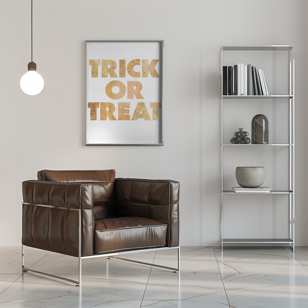 Trick or Treat GOLD typography - Stretched Canvas, Poster or Fine Art Print - I Heart Wall Art - Poster Print, Canvas Print or Framed Art Print