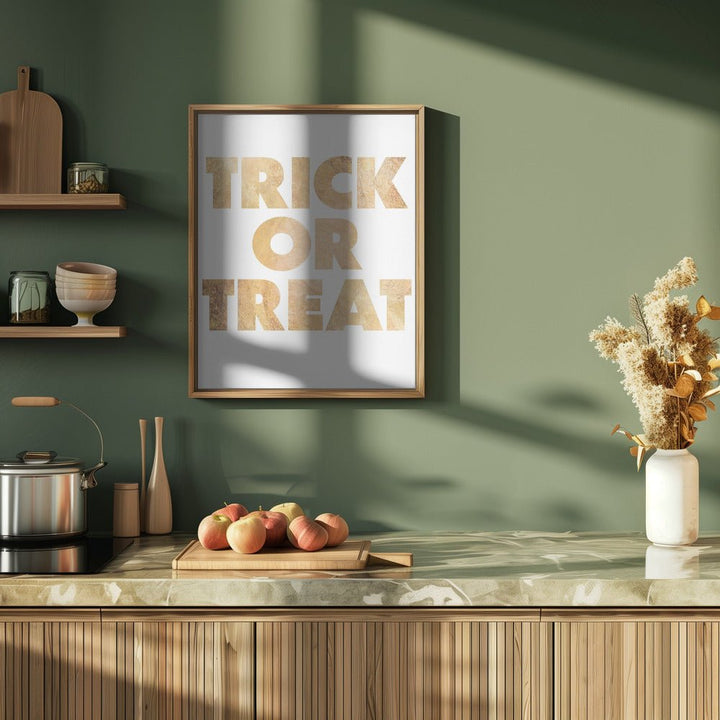 Trick or Treat GOLD typography - Stretched Canvas, Poster or Fine Art Print - I Heart Wall Art - Poster Print, Canvas Print or Framed Art Print