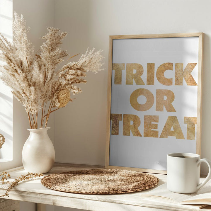 Trick or Treat GOLD typography - Stretched Canvas, Poster or Fine Art Print - I Heart Wall Art - Poster Print, Canvas Print or Framed Art Print