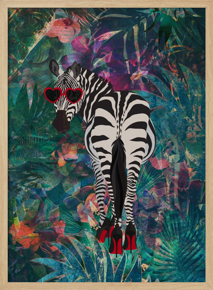 Tropical Floral Jungle - zebra in heels 2 - Stretched Canvas, Poster or Fine Art Print I Heart Wall Art