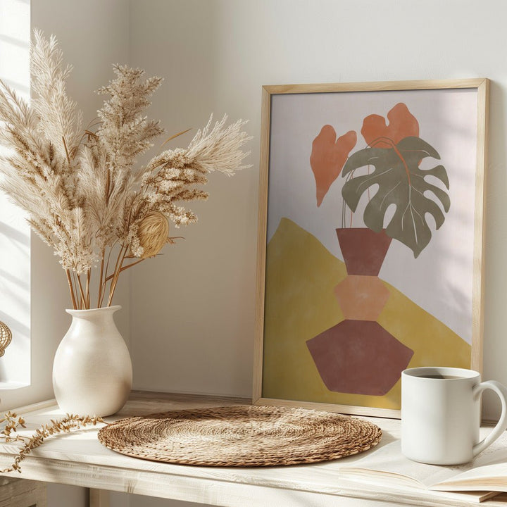 Tropical Leaves In A Geometric Vase - Stretched Canvas, Poster or Fine Art Print - I Heart Wall Art - Poster Print, Canvas Print or Framed Art Print