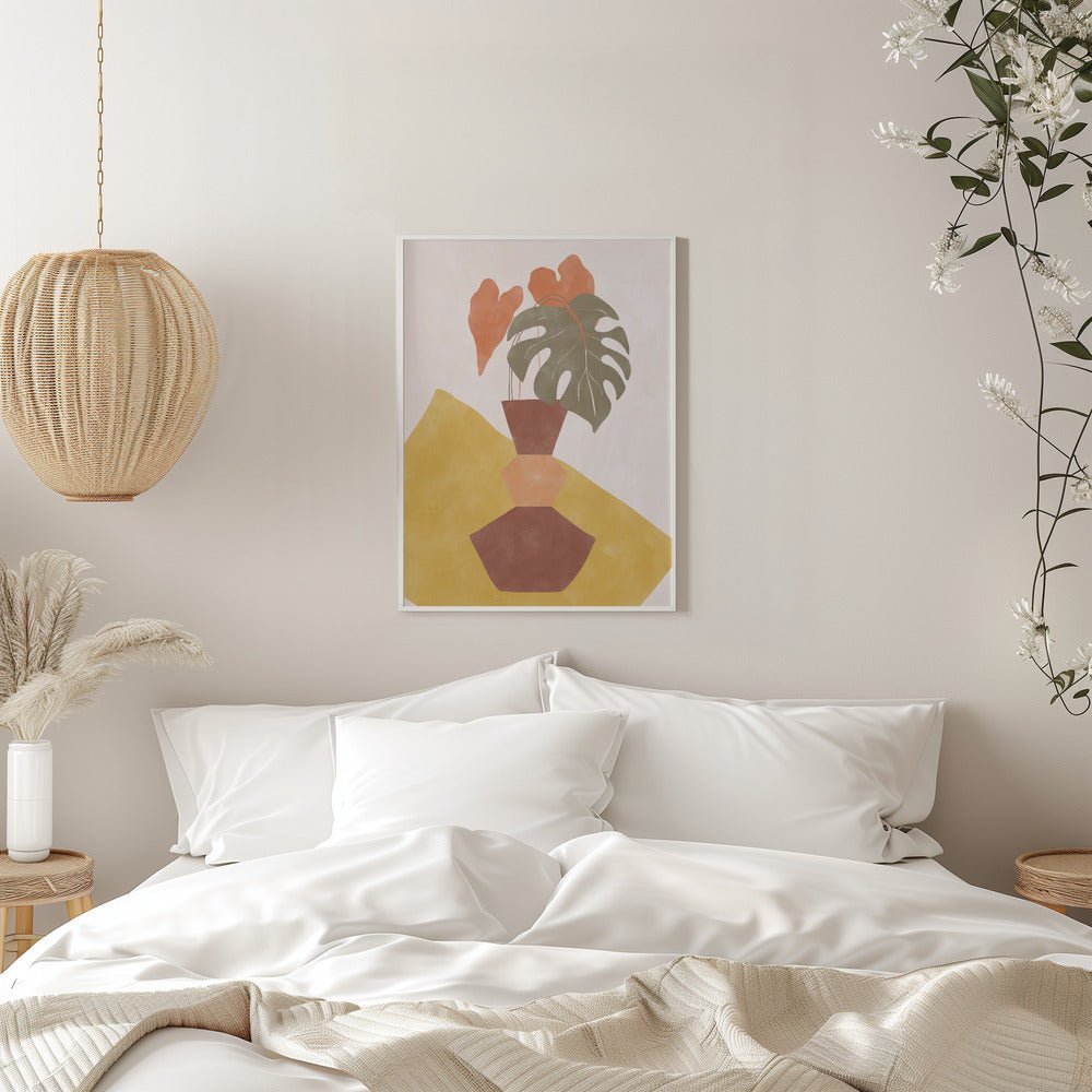 Tropical Leaves In A Geometric Vase - Stretched Canvas, Poster or Fine Art Print - I Heart Wall Art - Poster Print, Canvas Print or Framed Art Print